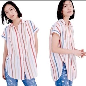 Madewell gauze central tunic striped short sleeve top